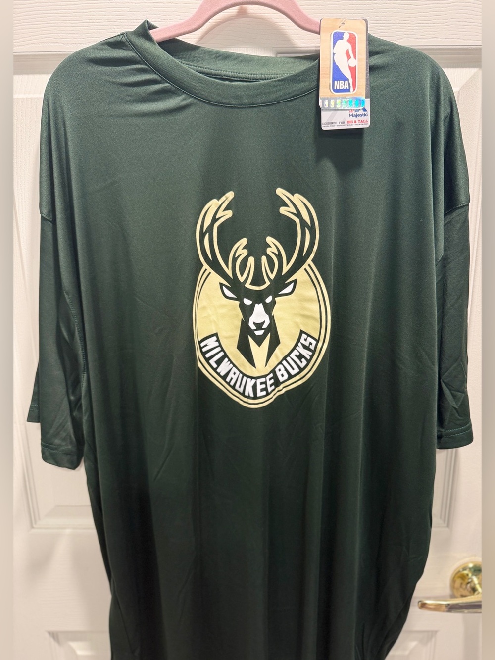 NWT Majestic Milwaukee Bucks Poly Green Logo Tee Shirt Men Big Tall 3XT 3XL - Picture 2 of 10